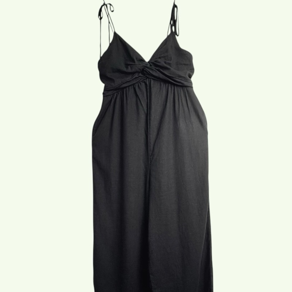 Old Navy Black Linen Blend Twist Cami Wide-Leg Jumpsuit S Lagom Boho Hippie Fest - Picture 4 of 11